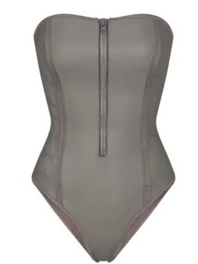 Skims Strapless Front-Zip One-Piece Scuba Swimsuit - Gray